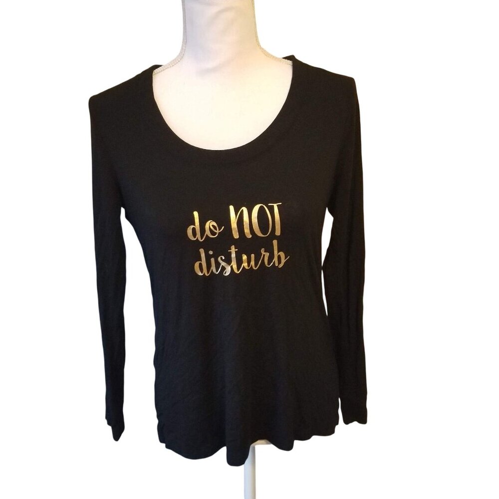 Soma Womens Black Long Sleeve "Do Not Disturb" Top XS Rayon & Spandex Comfortabl